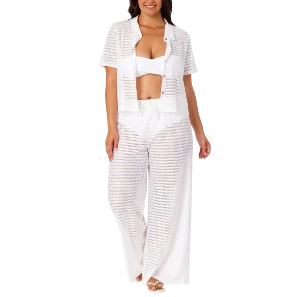 Hurley Women's Swim Cover Up Crochet Set White Size XL NWT